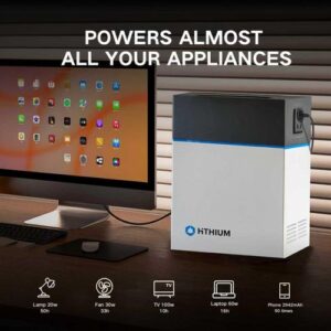 HITHIUM 1kWh Portable Power Station + Extention Box(Power Strip), Led Bulb (9W) & Buld Holder - Solar charge + Power for TV/Fan/Wifi