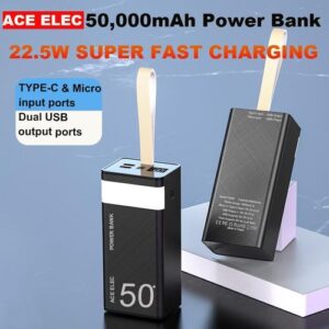Ace Elec 50000 MAh Power Banks With LED Light Portable Super Fast Charger