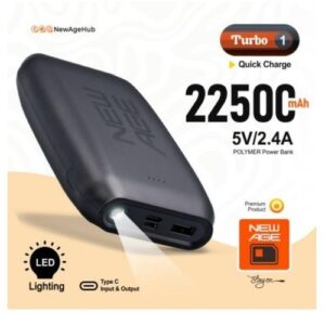 New Age 22500 Fast Charge Type-C Input & Output Powerbank with Torch Light